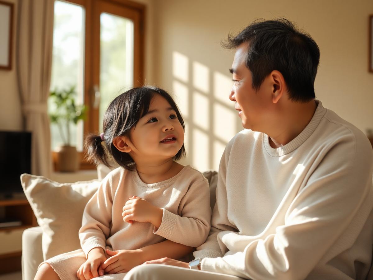 やさしい光の中で子どもと向き合う保護者